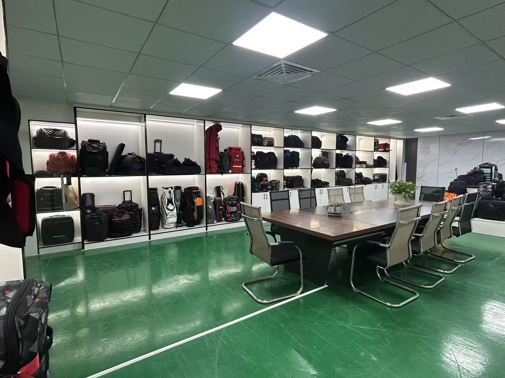 Client consultation area in Sanyingbags Dongguan showroom Sales team meeting with clients at Sanyingbags showroom