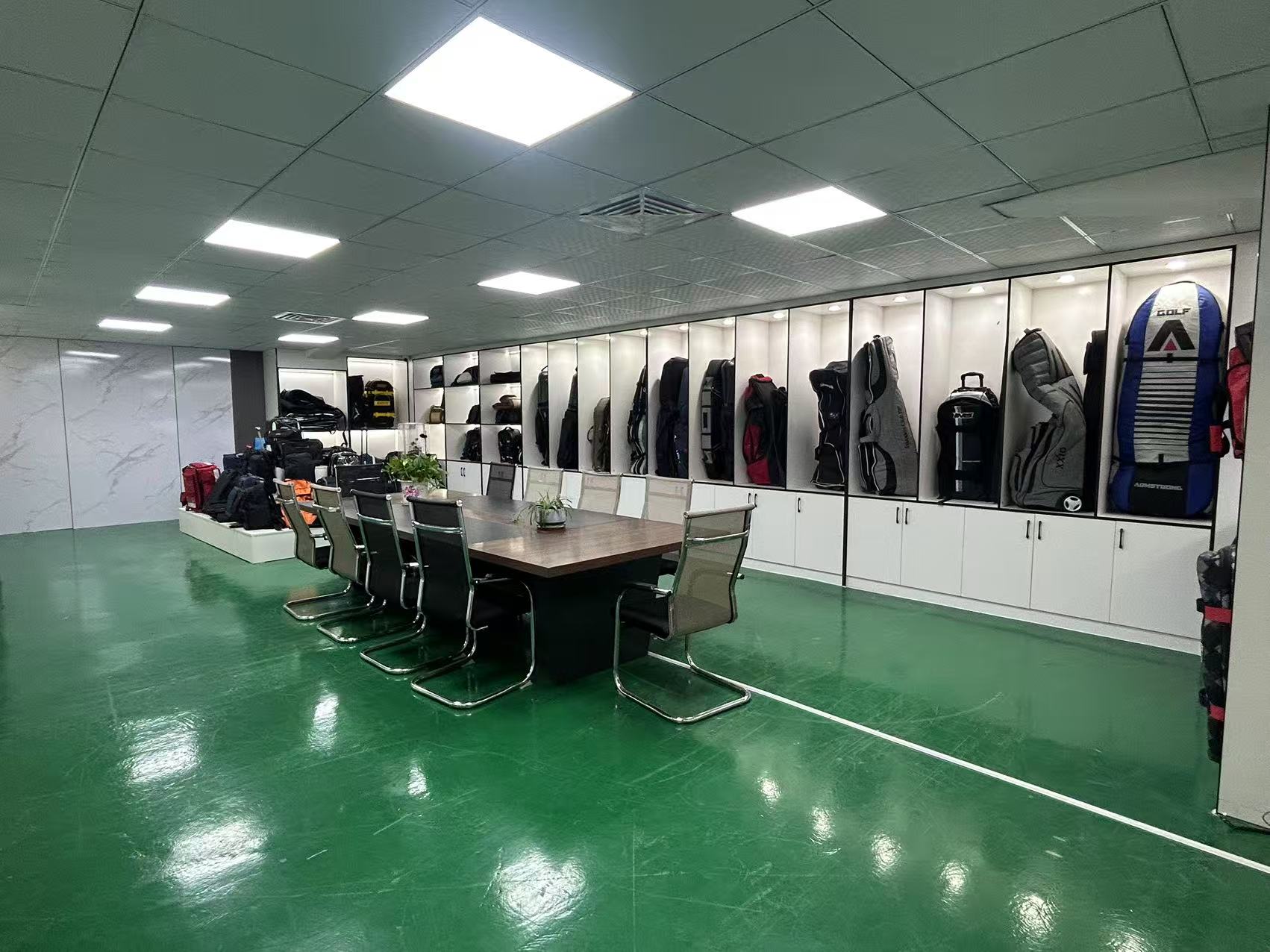 Bag production equipment displayed in Sanyingbags showroom Craftsmanship demonstration area at Sanyingbags company showroom